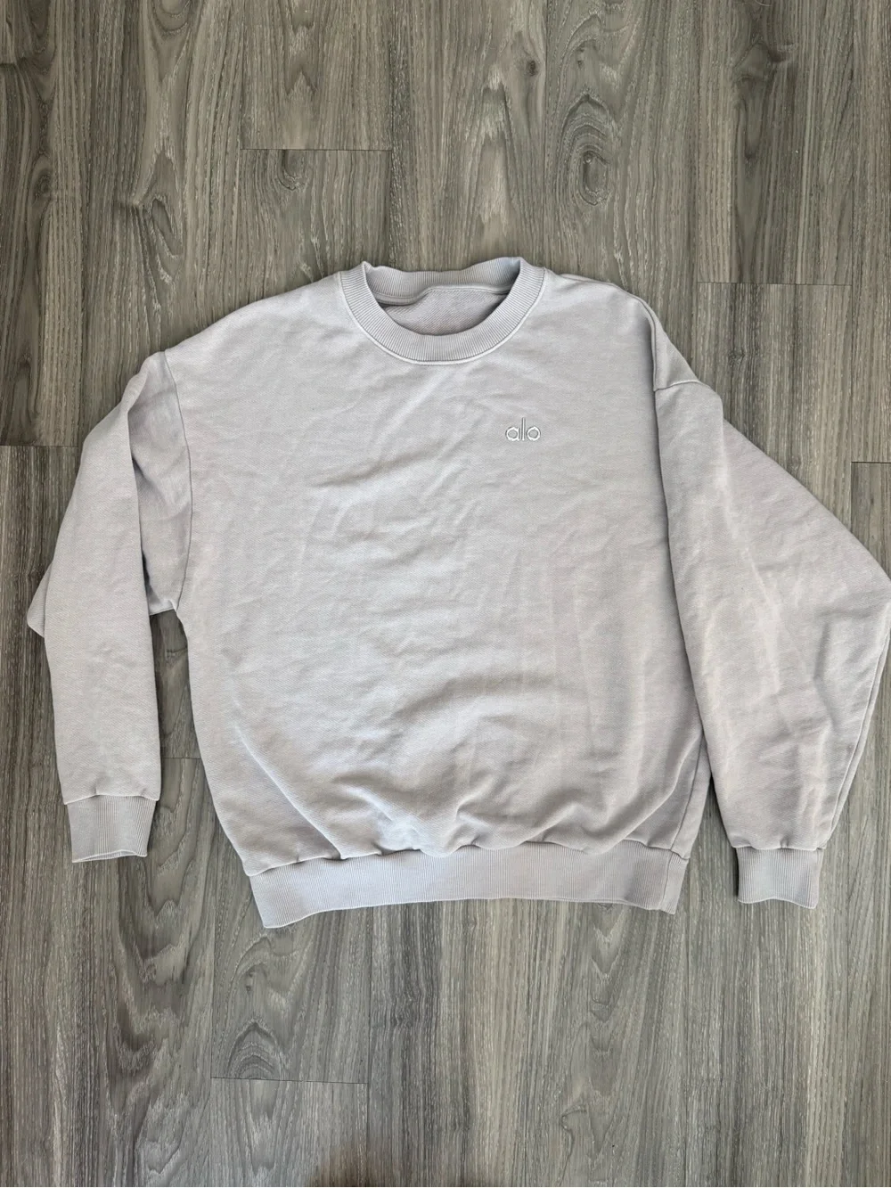 Alo Yoga Washed Accolade Crew Neck Sweatshirt Grey Sky Wash Oversized S